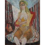 Natta Ivanovna KONYCHEVA (née en 1935) Femme aux cheveux verts. Huile sur carton. Signée et