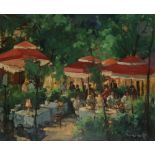 Serge KISLAKOFF (1897-1980) Montmartre sous les parasols rouges Huile sur toile. Signée en bas à