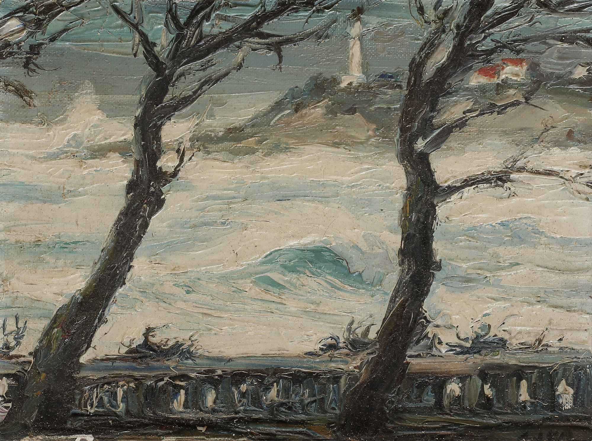 Robert William JIVANOVICH dit JIVA (1907-1974) Biarritz, Grosse mer. Huile sur toile. Signée en