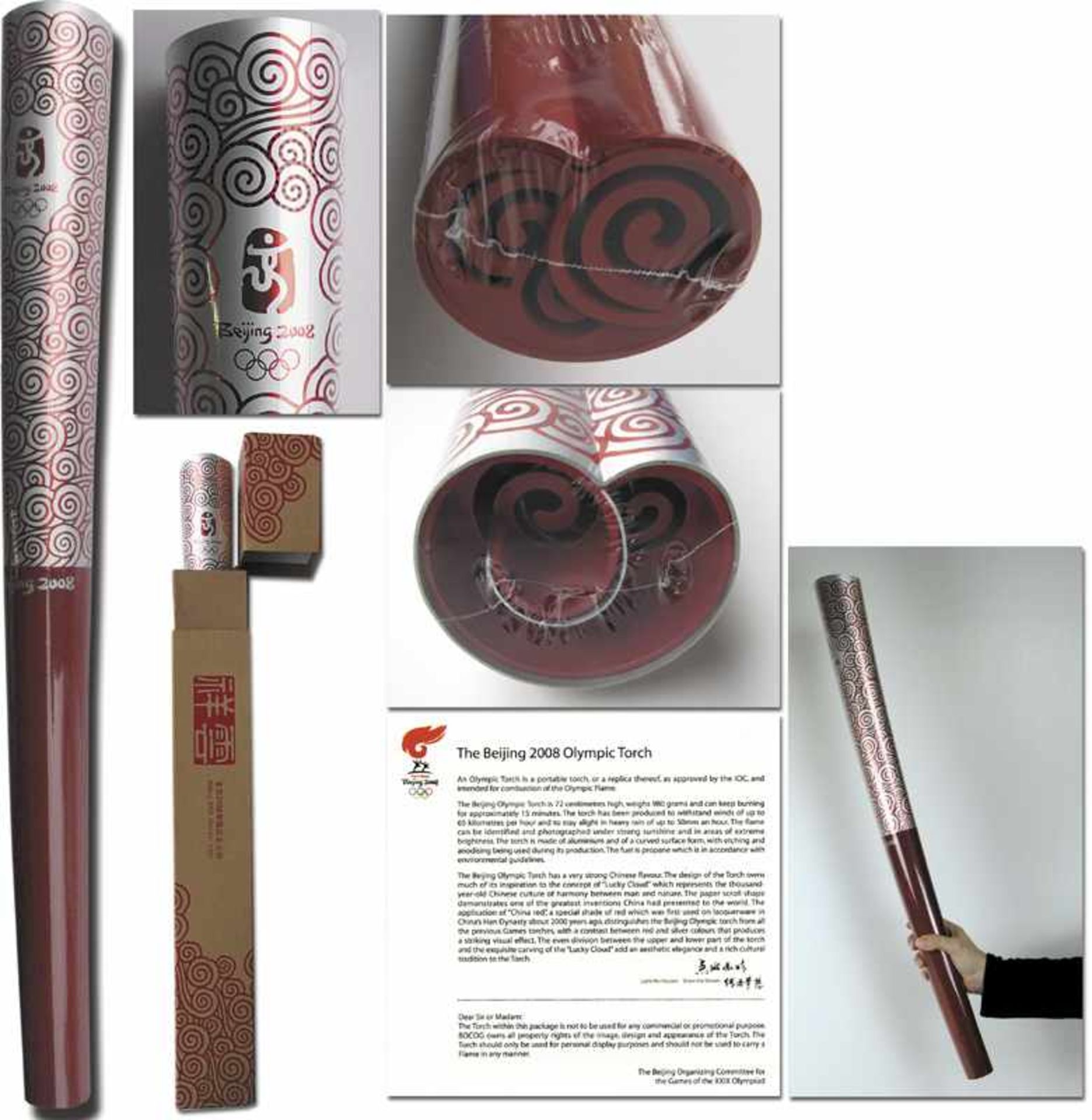 Olympic Games 2008. Official Bijing Torch - in aluminium with red lettering and design, in