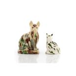 TWO 18TH C STAFFORDSHIRE CREAMWARE PORCELAIN CATS