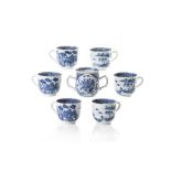 SEVEN CHINESE EXPORT BLUE & WHITE PORCELAIN CUPS