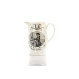 EARLY 19TH C BLACK TRANSFER PRINTED CREAMWARE JUG