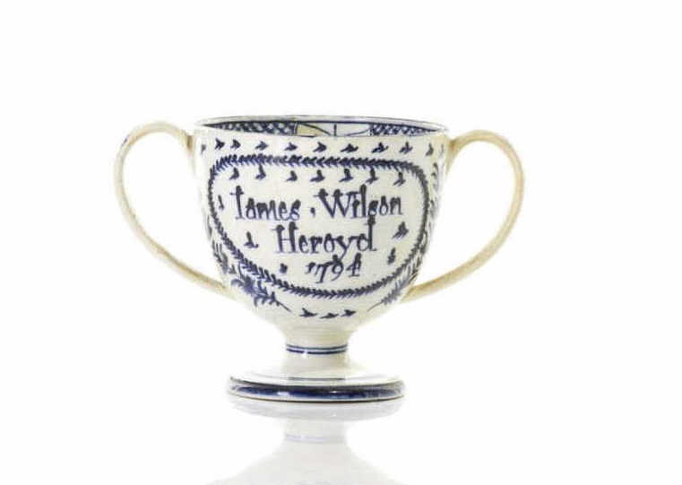 18TH C ENGLISH PEARLWARE TWO HANDLED LOVING CUP