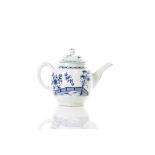 18TH C LOWESTOFT BLUE & WHITE PORCELAIN TEAPOT