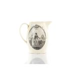 LATE 18TH C BLACK TRANSFER PRINTED CREAMWARE JUG