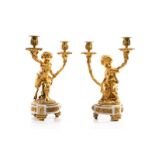 PAIR OF 19TH C ORMOLU & MARBLE FIGURAL CANDELABRA