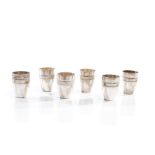 SET OF SIX RUSSIAN SILVER VODKA CUPS, 152g