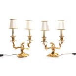 PAIR OF FRENCH GILT BRONZE CANDELABRA LAMPS