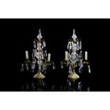 PAIR OF ANTIQUE FRENCH BRASS AND GLASS CANDELABRA