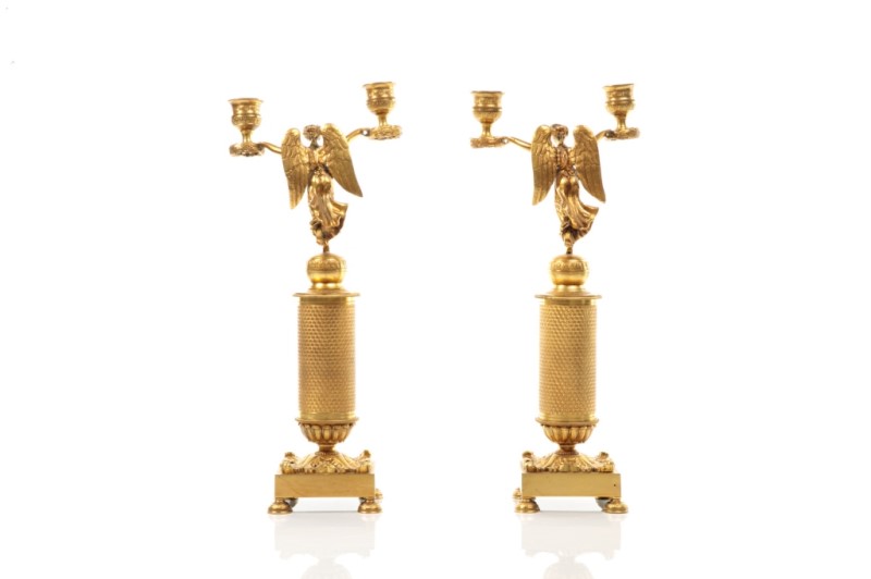 PAIR OF FRENCH EMPIRE BRONZE TWO LIGHT CANDELABRA - Image 4 of 6