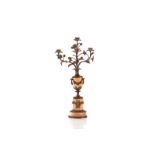 YELLOW MARBLE AND BRONZE MOUNTED CANDELABRA