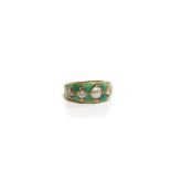 ANTIQUE GOLD & ENAMEL RING WITH DIAMONDS, 6g