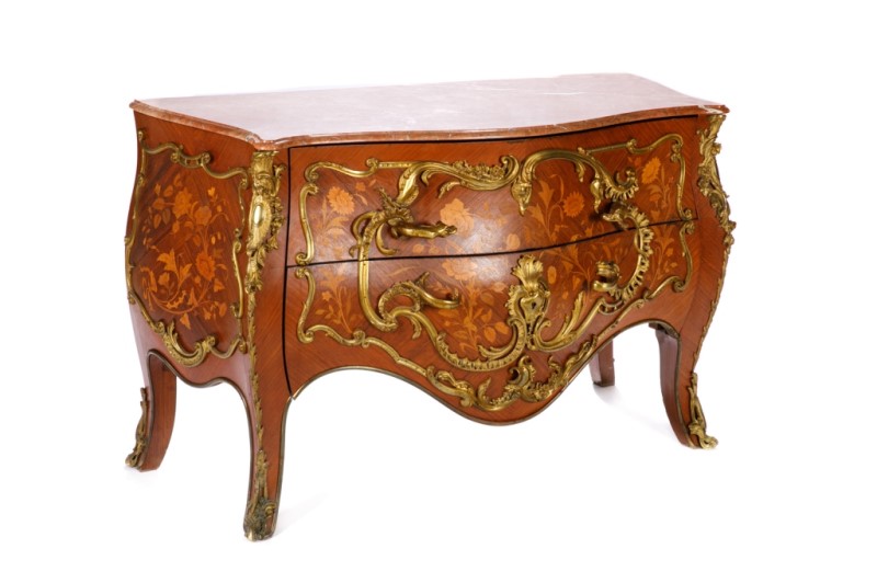 FRENCH 19TH C TWO-DRAWER BOMBE COMMODE
