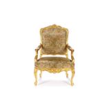 19TH C FRENCH CARVED GILTWOOD BERGERE CHAIR