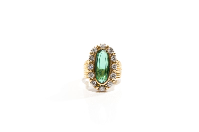 GOLD & TOURMALINE COCKTAIL RING WITH DIAMONDS, 17g