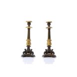 PAIR OF BRONZE PATINATED & ORMOLU CANDLESTICKS