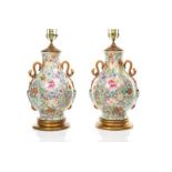 PAIR OF MILLE FLEUR FAMILLE ROSE VASES AS LAMPS