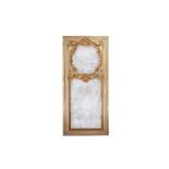 LARGE CARVED GILTWOOD & CREAM PAINTED MIRROR