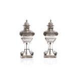 PAIR OF EMPIRE CONTINENTAL SILVER URNS, 1,002g