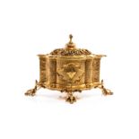 FINELY CAST ANTIQUE GILDED BRASS COVERED CADDY