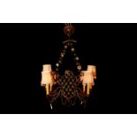 ANTIQUE GILT METAL & FACETED BEADED GLASS FIXTURE
