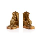 PAIR OF FRENCH BRONZE BOOKENDS ON MARBLE BASES