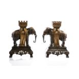 PAIR OF FRENCH TWO-TONED BRONZE FIGURAL CHENETS