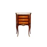 FRENCH MARBLE TOP THREE DRAWER SIDE TABLE