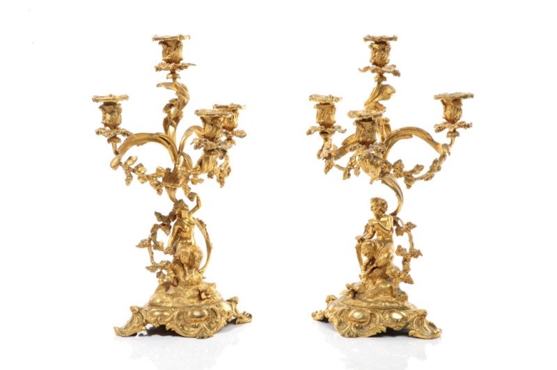 PAIR OF GILT BRONZE FIGURAL CANDELABRAS - Image 4 of 7