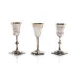 THREE 18TH/19TH C SWEDISH SILVER WINE GOBLETS, 85g