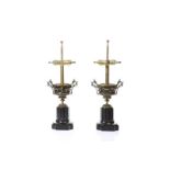 PAIR OF 19TH C BRONZE & BLACK MARBLE URNS AS LAMPS