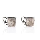 PAIR OF RUSSIAN SILVER COMMEMORATIVE VODKA CUPS