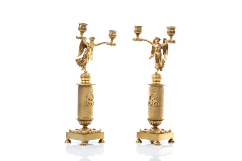 PAIR OF FRENCH EMPIRE BRONZE TWO LIGHT CANDELABRA - Image 5 of 6