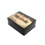 RUSSIAN LACQUER BOX WITH PAINTED WINTER SCENE