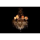 ANTIQUE GILT BRASS & CUT GLASS CHANDELIER