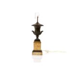 PATINATED BRONZE & YELLOW MARBLE TABLE LAMP