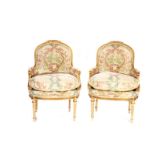 PAIR OF FRENCH CREAM & GILDED ARMCHAIRS