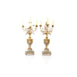 PAIR OF GREY MARBLE & ORMOLU BRONZE CANDELABRA