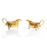 PAIR OF CONTINENTAL SILVER GILT SAUCE BOATS, 683g