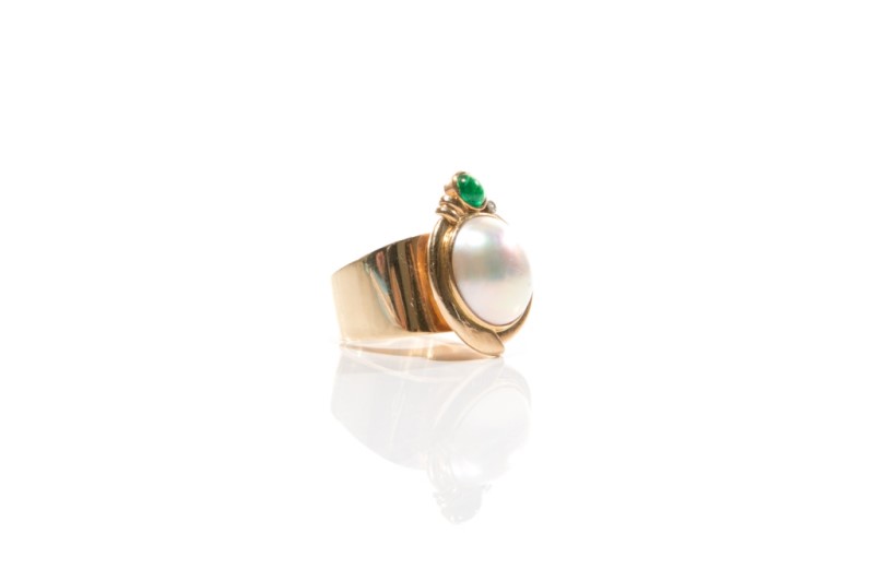 GOLD, PEARL & EMERALD RING, 19.75g - Image 4 of 6
