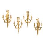 FOUR 19TH C FRENCH GILT BRONZE WALL SCONCES