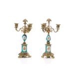 PAIR OF BRONZE CANDELABRA WITH SEVRES STYLE MOUNTS