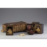 Caja de juego en madera lacada y dorada. Trabajo cantonés para la exportación, h. 1850