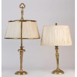 Dos candeleros de bronce adaptados a lámpara. Francia, pp. del S. XX.