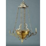 Lámpara votiva de bronce, candelabro de cuatro brazos. s.XIX..