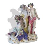 "Baco".Grupo en porcelana esmaltada.Meissen, S. XIX.