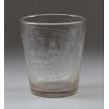 Vaso en cristal con decoración grabadas al ácido de escenas mitológicas.La Granja, ff. del S. XIX.