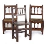 Tres sillas siguiendo modelos del S. XVIII en madera de castaño.España, ff. S. XIX.
