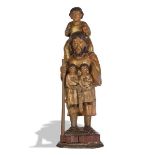 “San Cristóbal” en madera tallada y dorada.Escuela navarra o burgalesa, S. XVII.